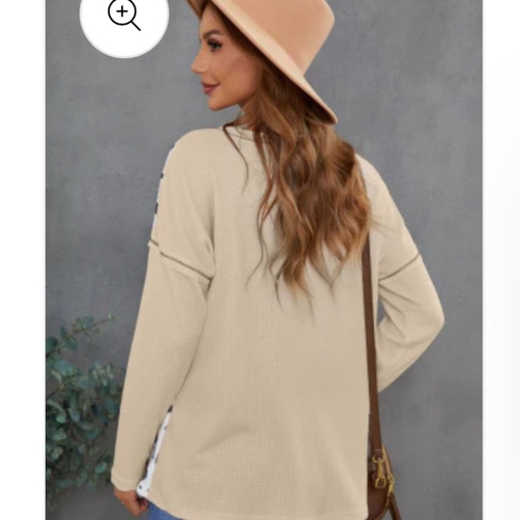 NWOT-Stylish Mixed Print Leopard and Beige Long Sleeve Top Size Large - Picture 4 of 9